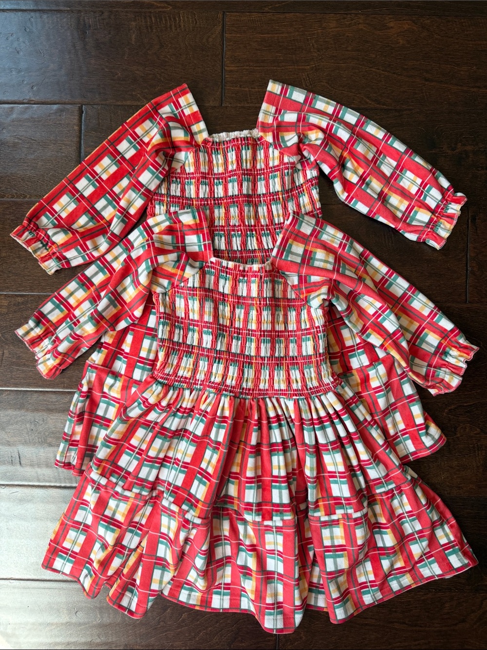 TWIN 2T Girls Red Plaid Velour Smocked Tiered Dress - Monica + Andy
